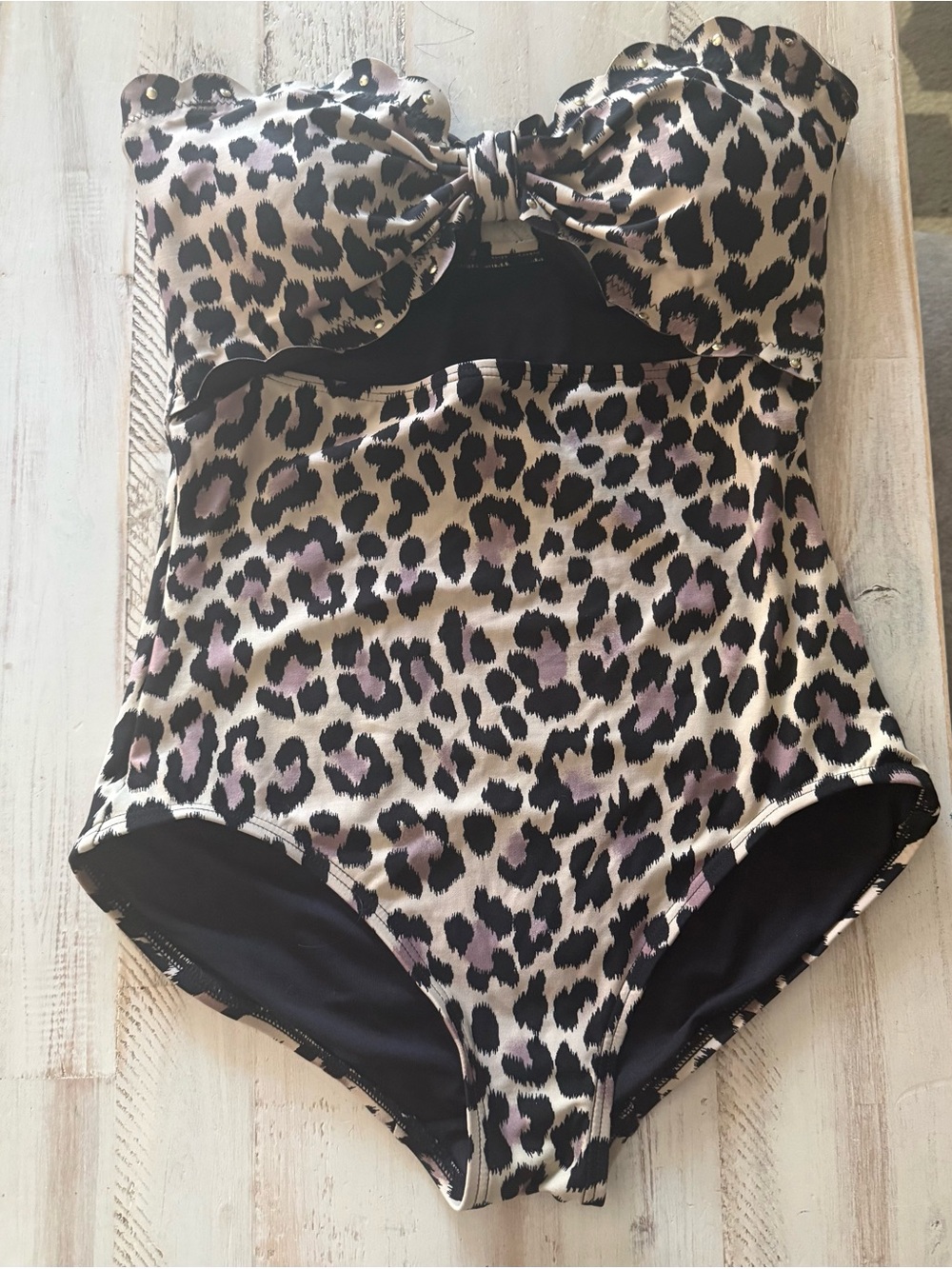 kate spade Leopard Print One-Piece Swimsuit in Black, Cream & Mauve